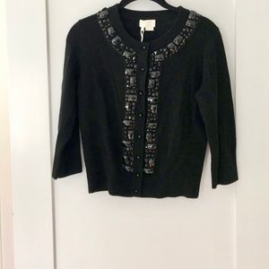 Kate Spade Black Wool Jeweled Cardigan -NWT